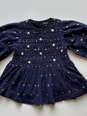 Bonjour Diary Indigo Tulle handsmocked blouse 6Y